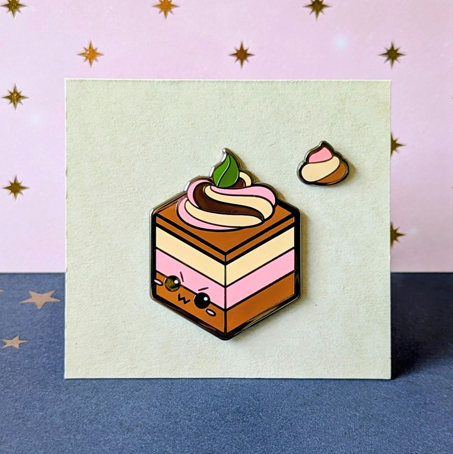 ice cream cake and dollop enamel pins from cute cake club by carly k of mythic mgmt