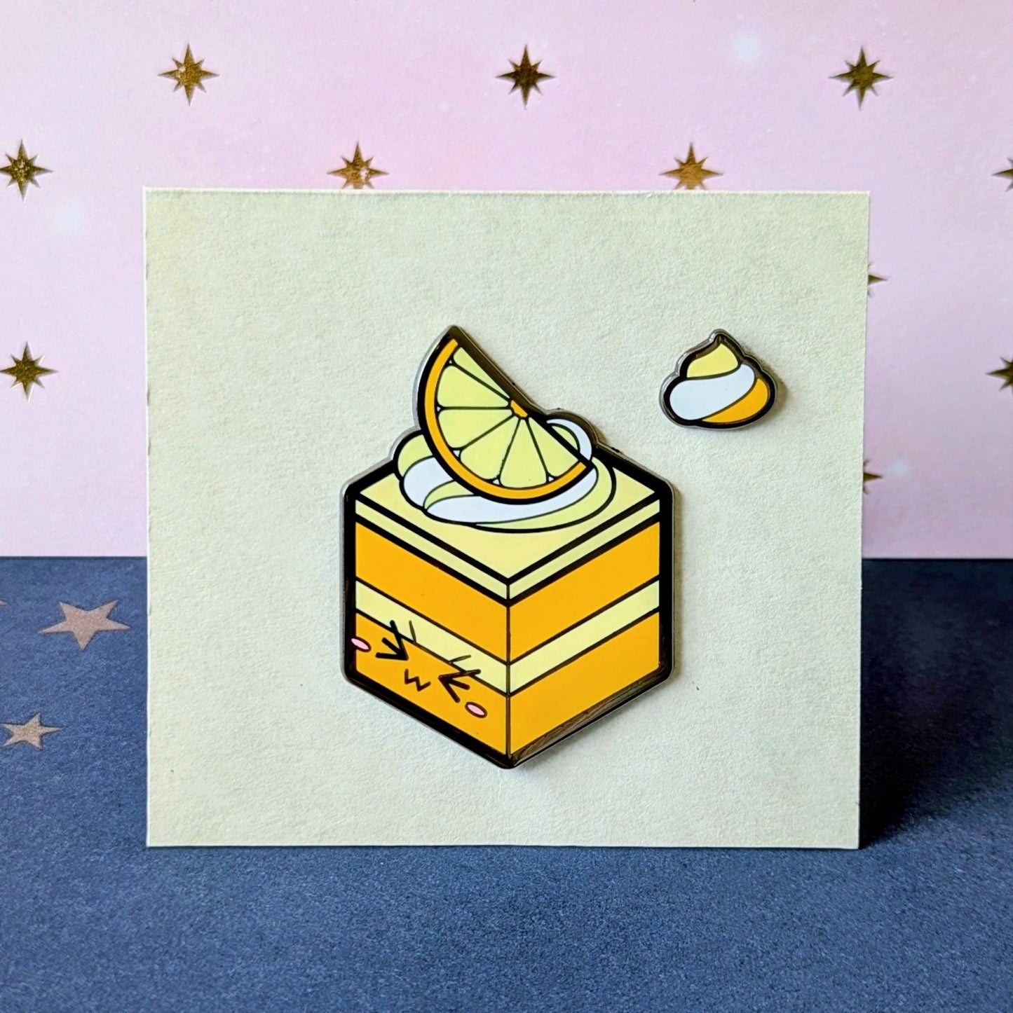 lemon cake and dollop enamel pins from cute cake club by carly k of mythic mgmt
