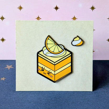 lemon cake and dollop enamel pins from cute cake club by carly k of mythic mgmt