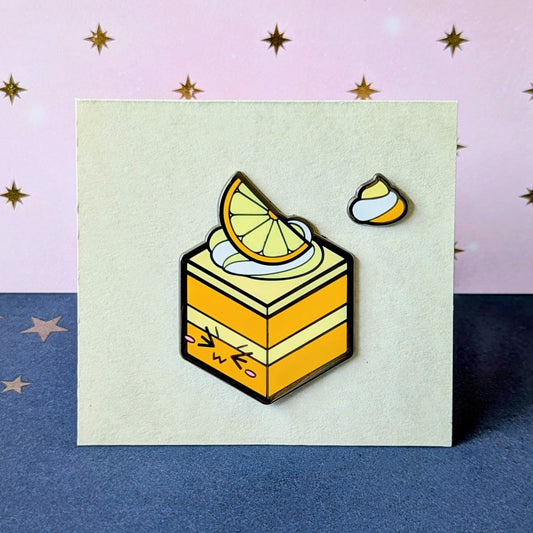 lemon cake and dollop enamel pins from cute cake club by carly k of mythic mgmt