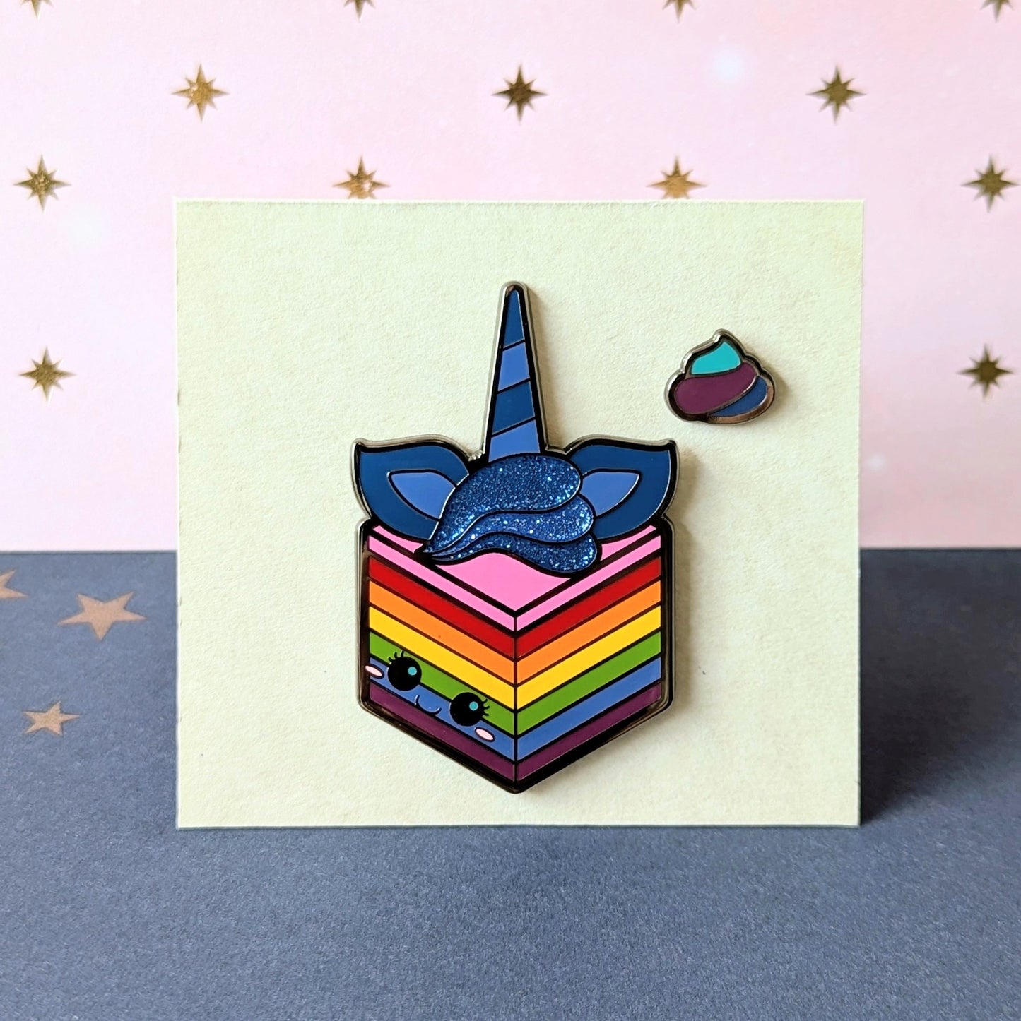 unicorn moon luna princess cake and dollop enamel pins from cute cake club by carly k of mythic mgmt