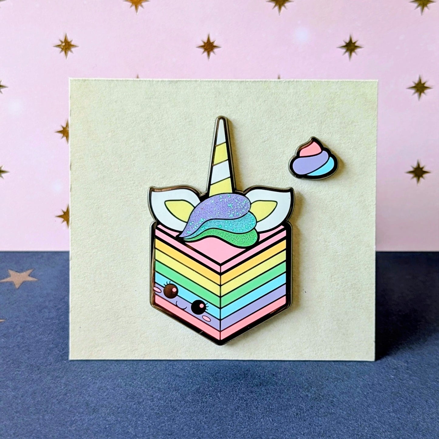 unicorn sun celestia pony unicorn cake and dollop enamel pins from cute cake club by carly k of mythic mgmt